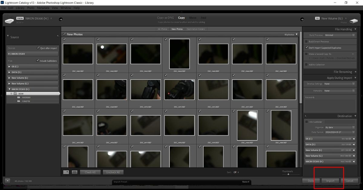 import button in lightroom classic